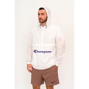 Champion Vintage Rare Nylon Anorak Windbreaker Jacket Shiny White